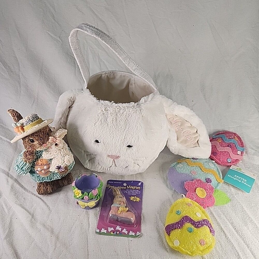 Easter Decoration Lot-Mama & Babies, Bunny In Shoe, Egg Hanger, Egg Cup, READ